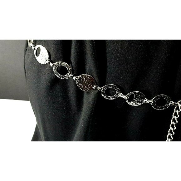 Silver Tone Hammered Metal Circle Chain 19bb4-53 - Picture 4 of 8